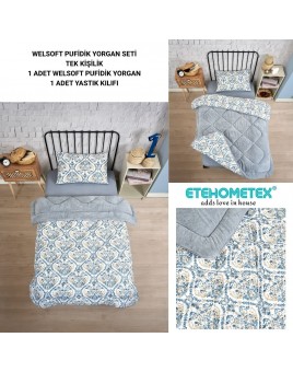 ETE HOMETEX TEK KİŞİLİK LÜX WELSOFT YORGAN SETİ AKSU GRİ 155X215CM 8696474231932